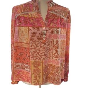 Fate Parker Patchwork Bubble Sleeve Pink & Orange Women's Blouse Size Small